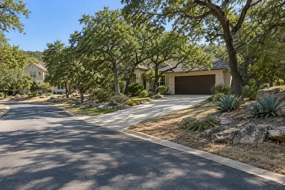 Illustration of a typical residential street in the Scenic Oaks, TX area